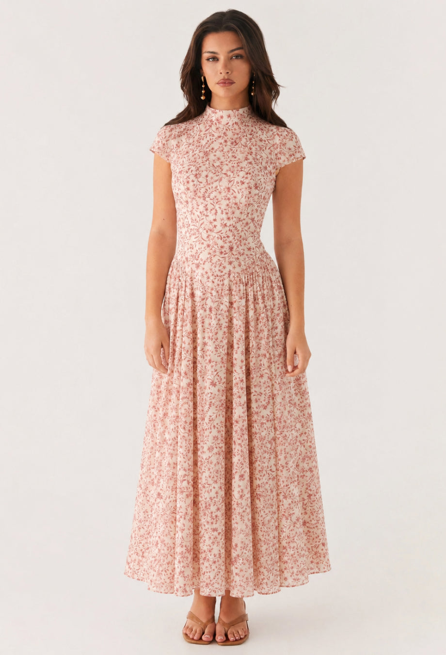 Maven Pink Floral Midi Dress, chiffon summer wedding guest dress​