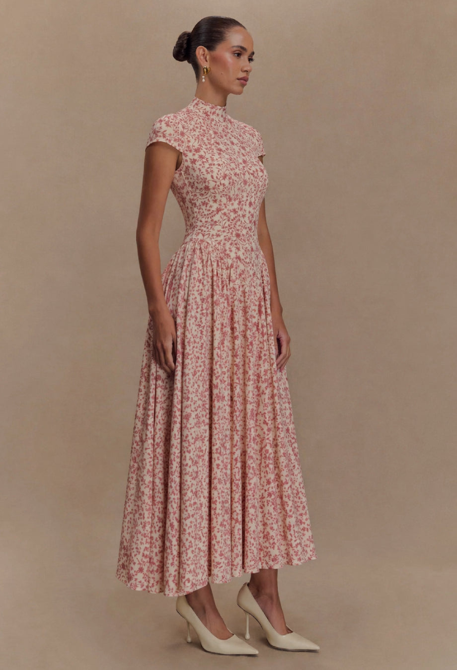 Maven Pink Floral Midi Dress, chiffon summer wedding guest dress​
