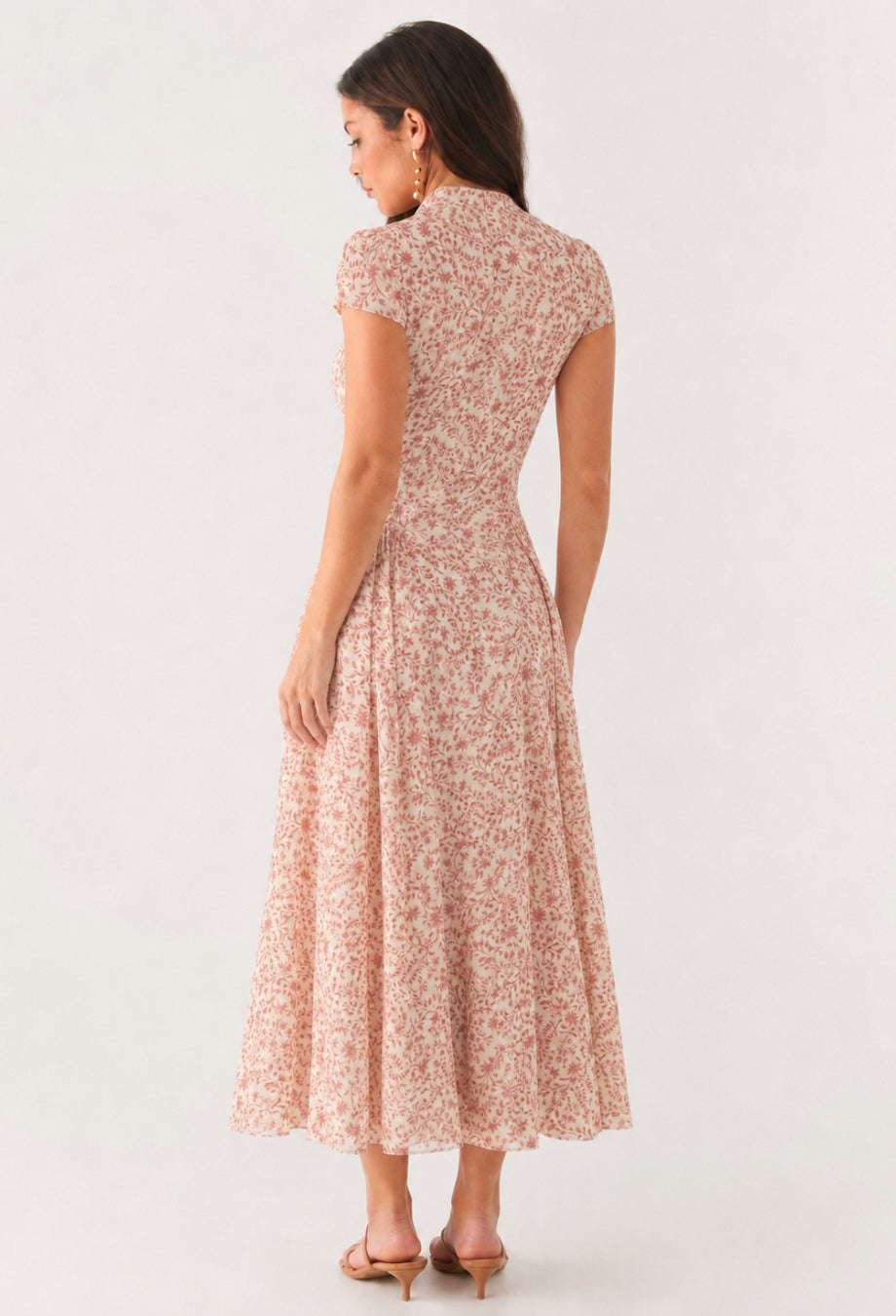 Maven Pink Floral Midi Dress, pink floral formal dress
