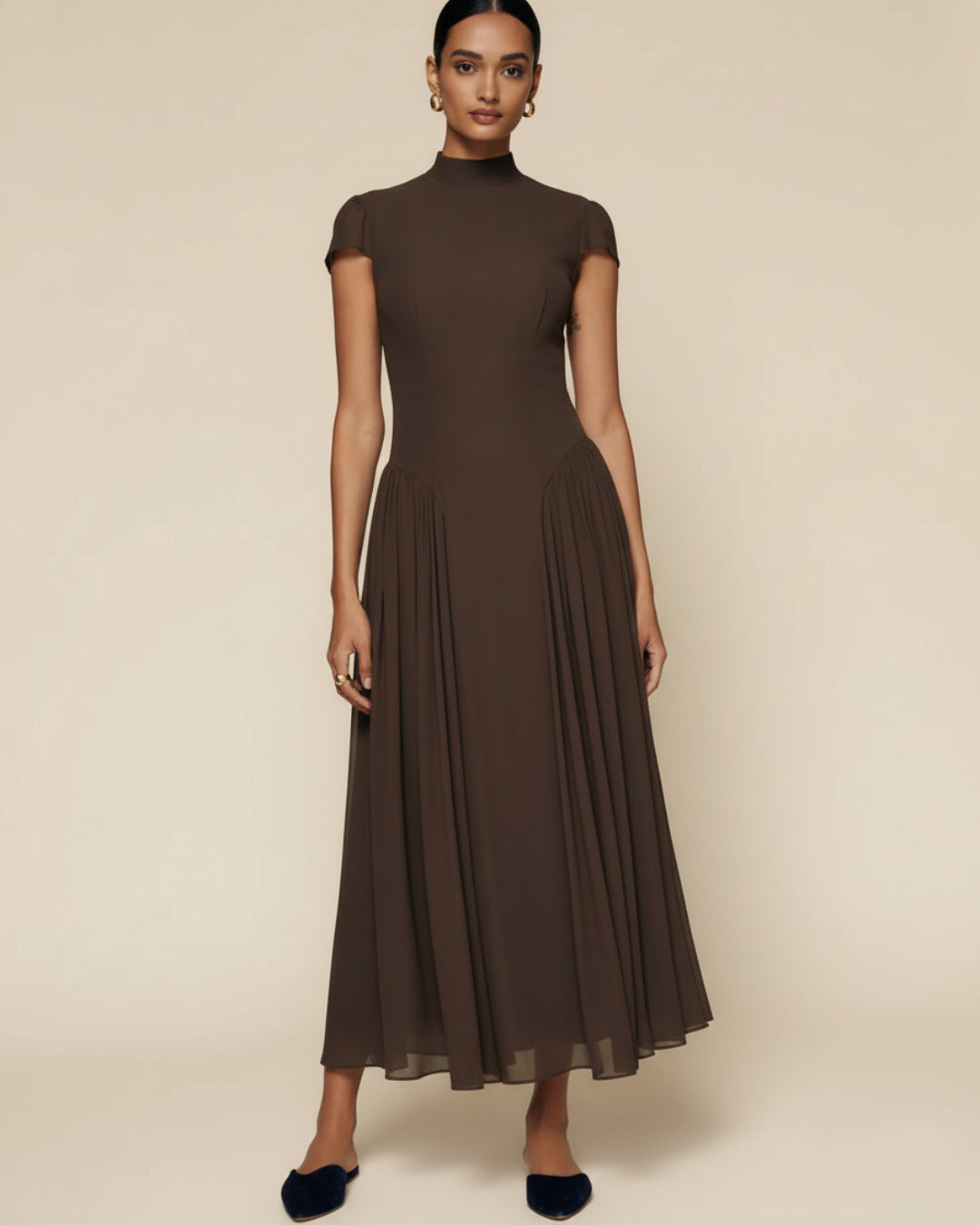 Maven Midi Dress in Coffee Brown, Women's Formal Midi Dress, midi formal dress, formal dress for women midi​