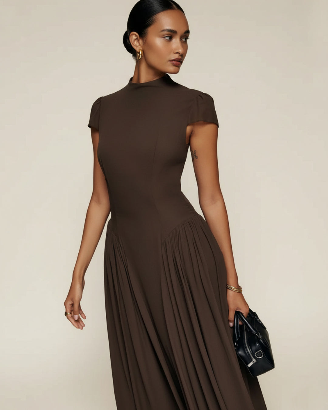 Maven Midi Dress in Coffee Brown, Women's Formal Midi Dress, midi formal dress, formal dress​