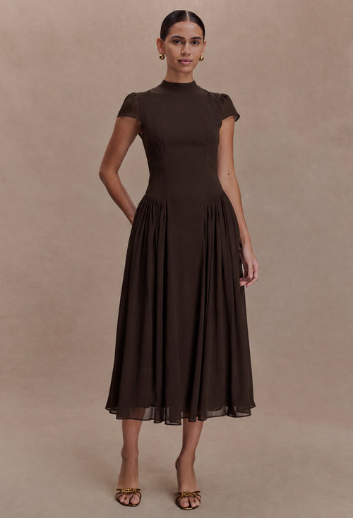 Maven Midi Dress in Coffee Brown