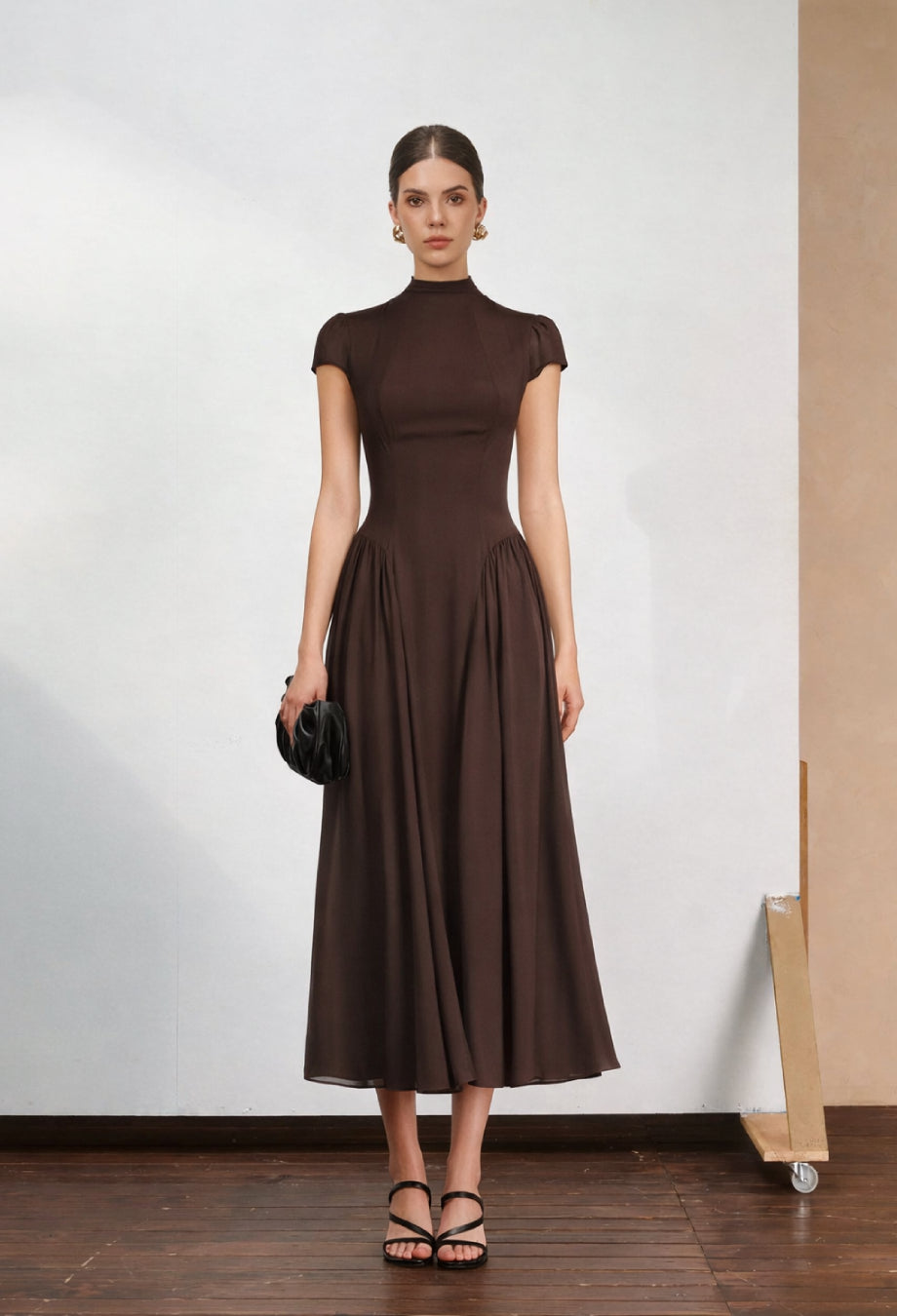 Maven Midi Dress in Coffee Brown - Women's Formal Midi Dress S Maven Midi Dress in Coffee Brown - Women's Formal Midi Dress S