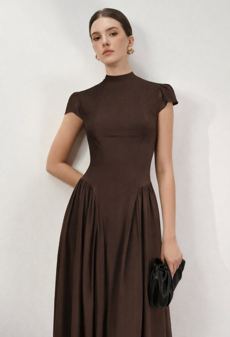 Maven Midi Dress in Coffee Brown - Women's Formal Midi Dress S Maven Midi Dress in Coffee Brown - Women's Formal Midi Dress S