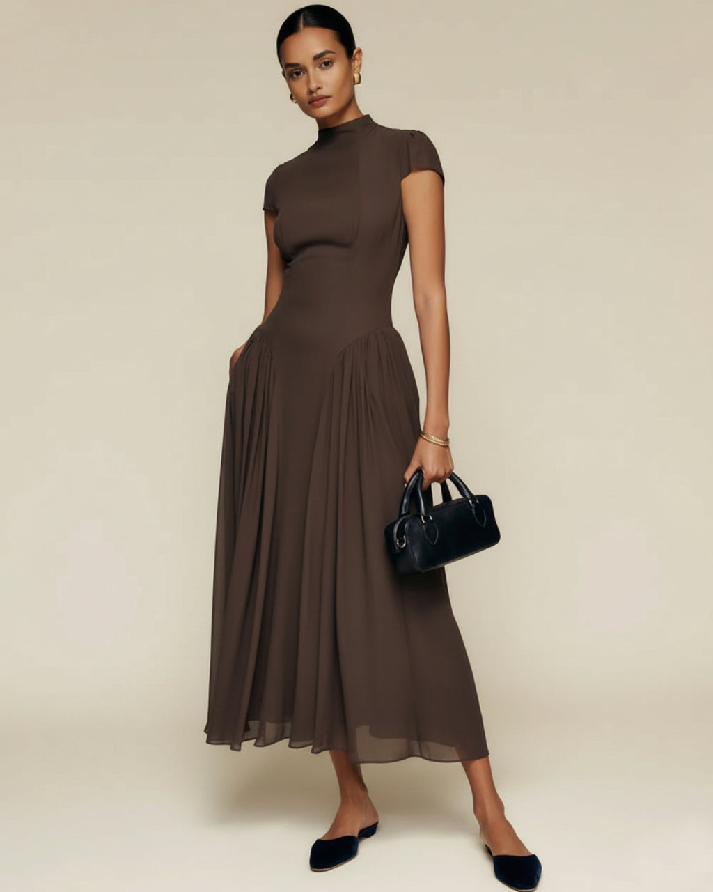 Maven Midi Dress in Coffee Brown, Women's Formal Midi Dress, midi formal dress, formal dress for women midi​