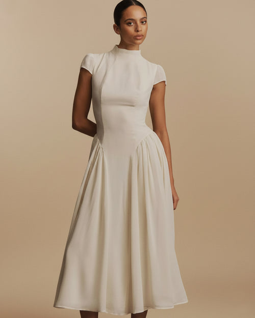 Maven Midi Dress in Ivory - Formal Midi Dress M Maven Midi Dress in Ivory - Formal Midi Dress M