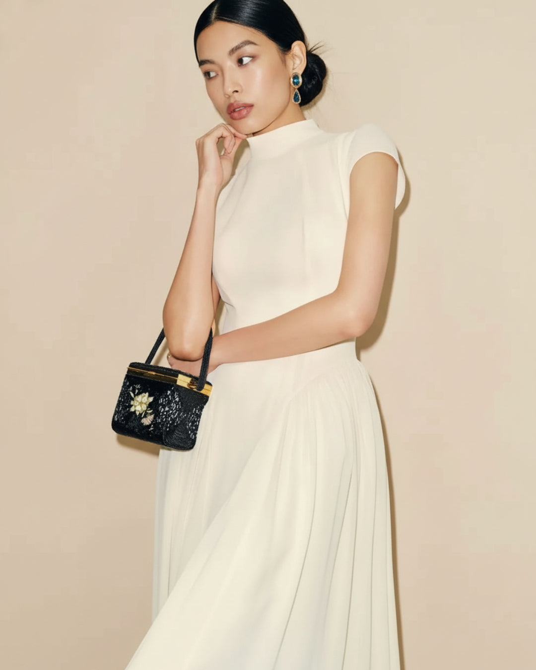 Maven Midi Dress in Ivory, Formal Midi Dress, reformation dress​, short sleeve midi dress​