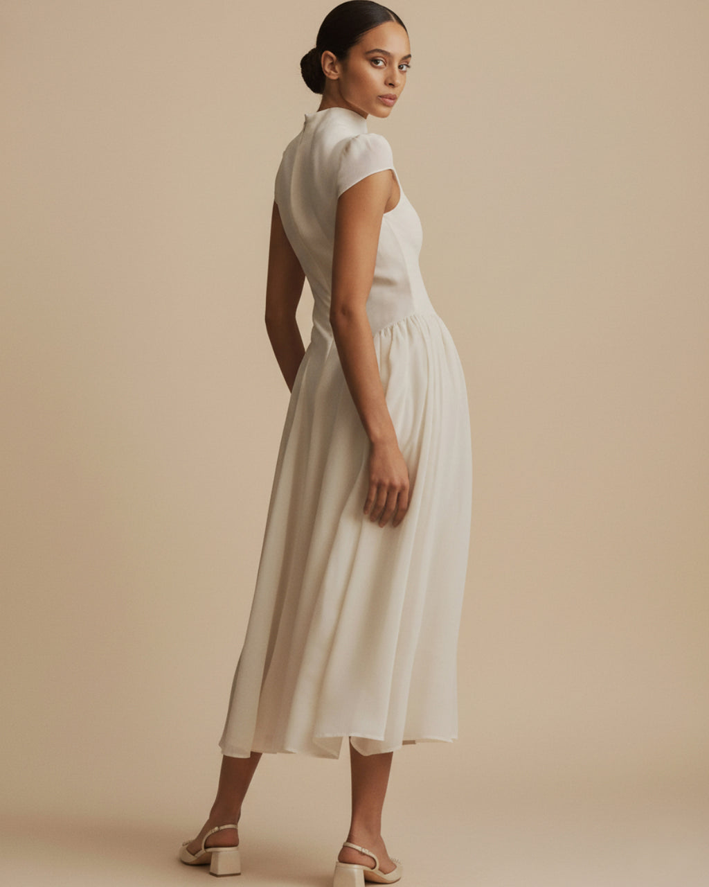 Maven Midi Dress in Ivory, Formal Midi Dress, reformation dress​, linen midi dress​, short sleeve midi dress​