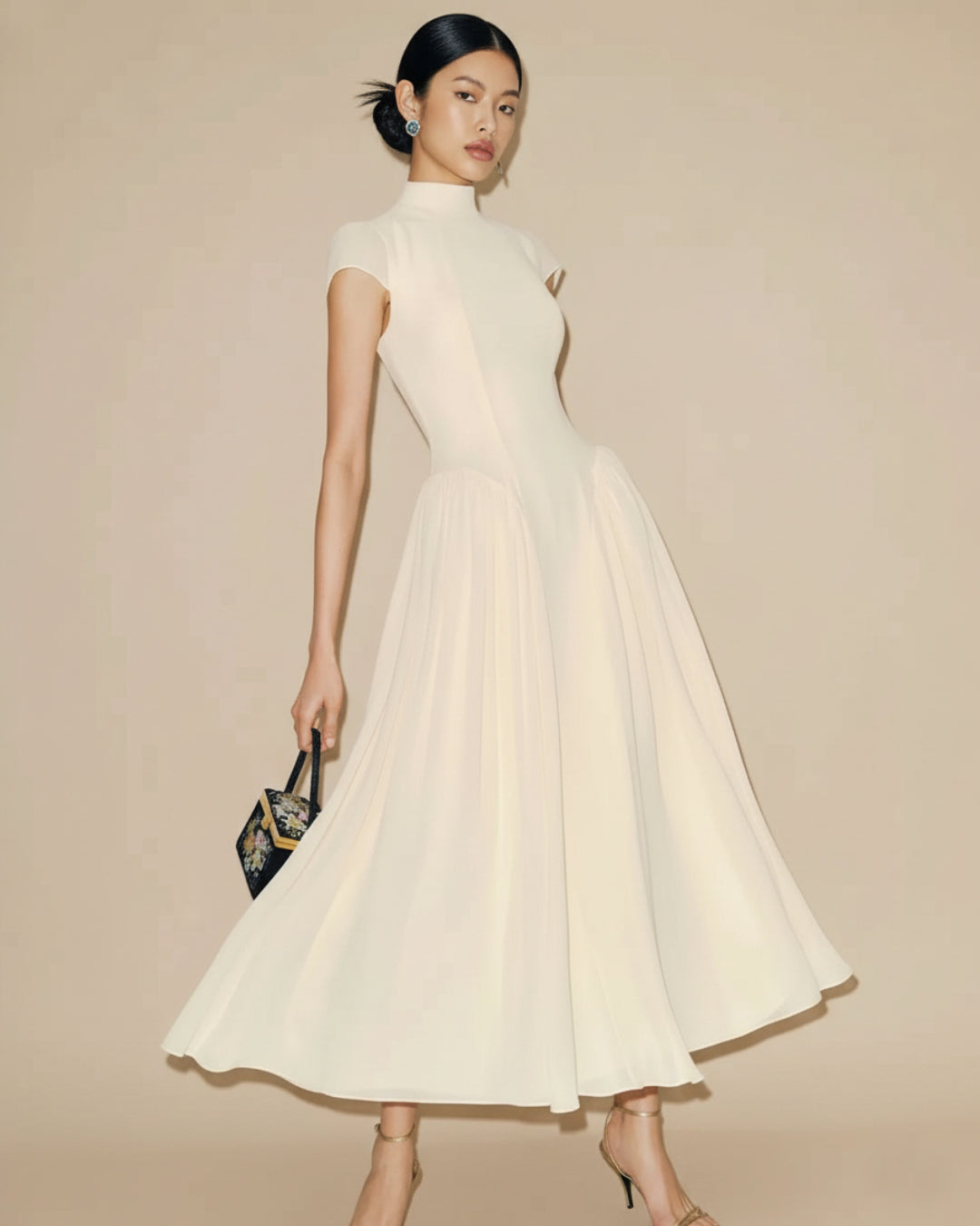 Maven Midi Dress in Ivory, Formal Midi Dress, reformation dress​, short sleeve midi dress​