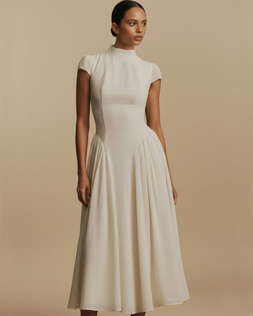 Maven Midi Dress in Ivory, Formal Midi Dress, reformation dress​, short sleeve midi dress​