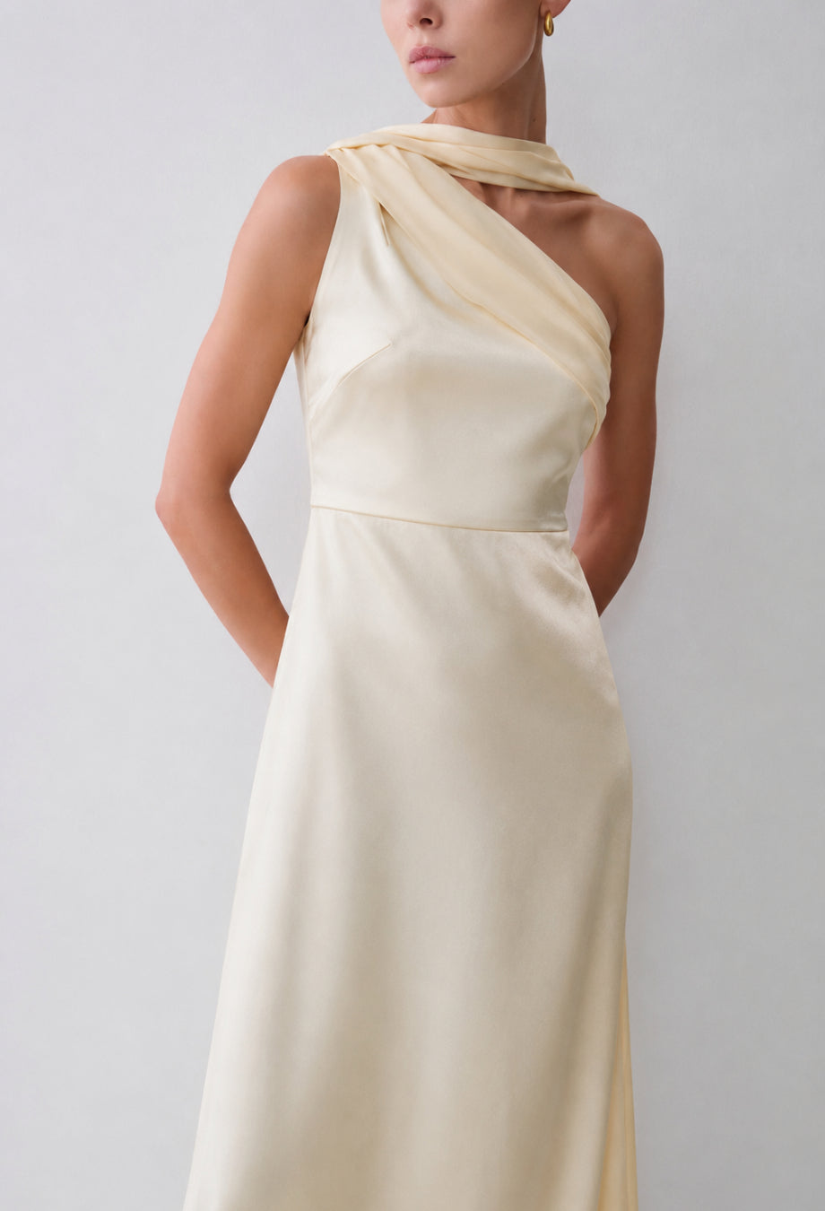 Merritt Light Yellow Maxi Dress with Neck Scarf, mustard yellow dress, yellow formal dress