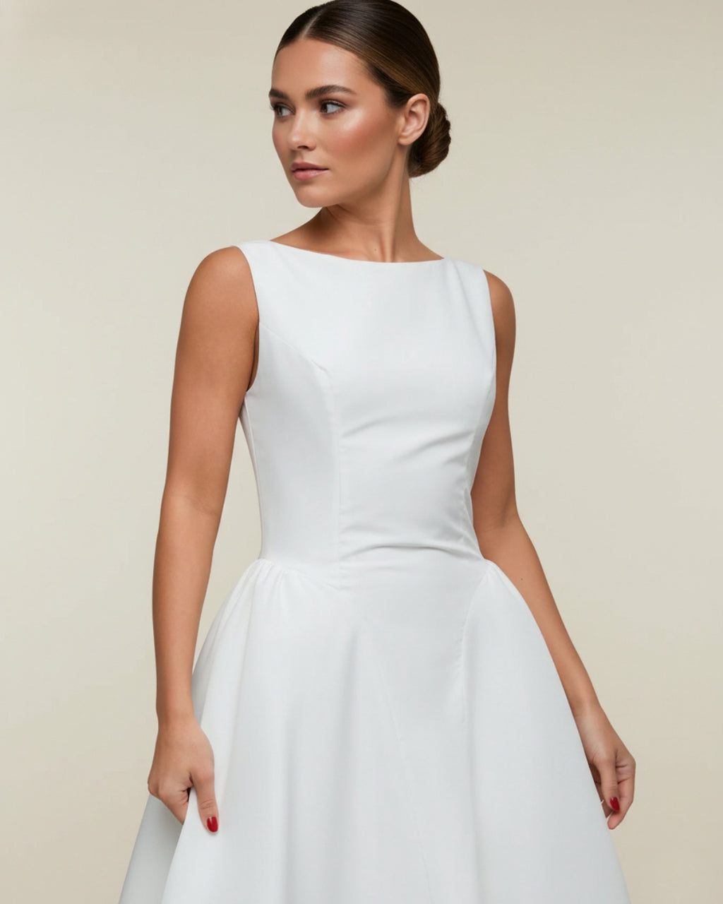 Emerson Ivory Midi Dress, graduation dress​, white graduation dress​, modest graduation dress, female graduation dress​