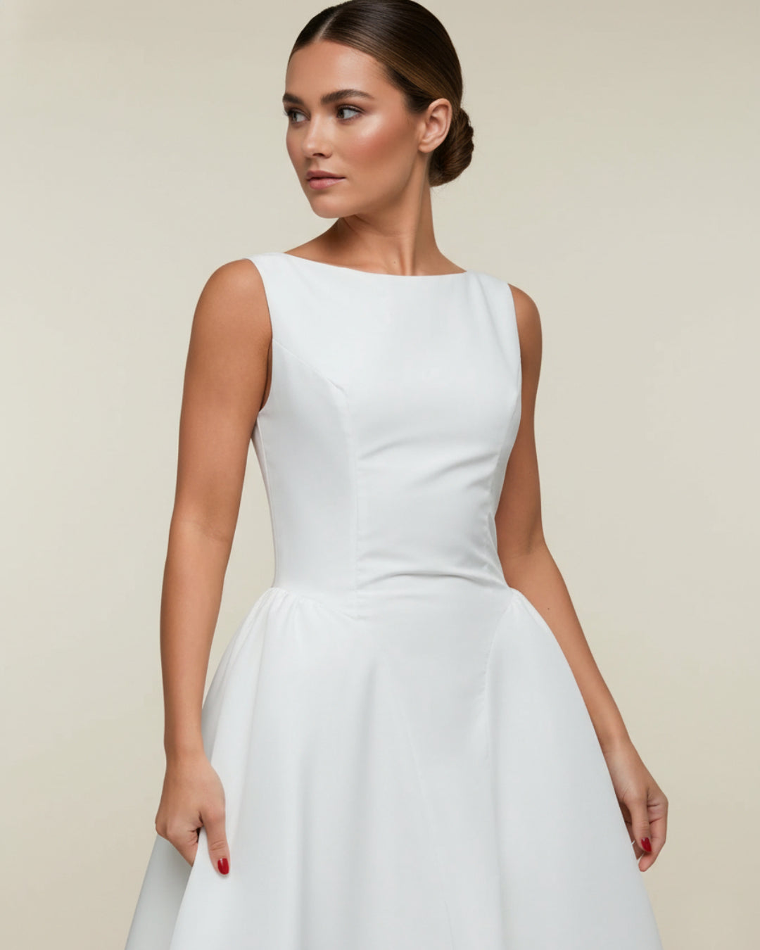 Emerson Ivory Midi Dress, graduation dress​, white graduation dress​, modest graduation dress, female graduation dress​