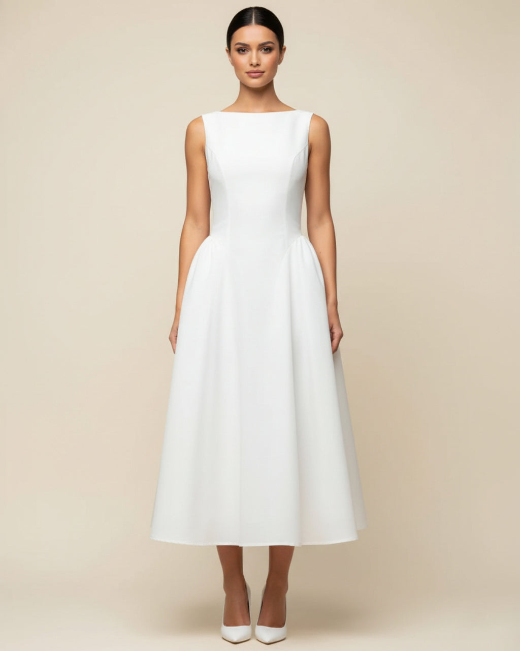 Emerson Ivory Midi Dress, graduation dress​, white graduation dress​, modest graduation dress, female graduation dress​