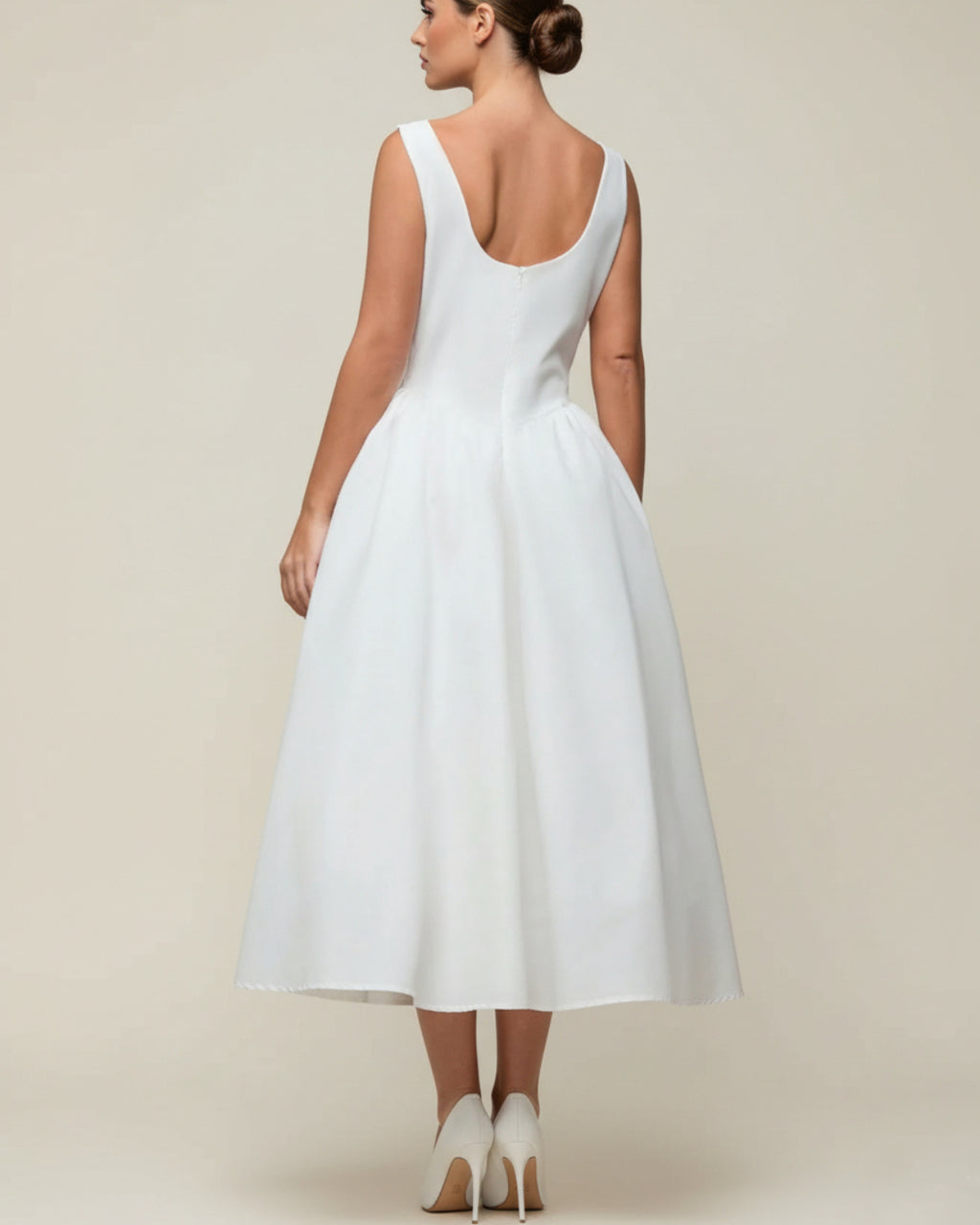 Emerson Ivory Midi Dress, graduation dress​, white graduation dress​, modest graduation dress, female graduation dress​