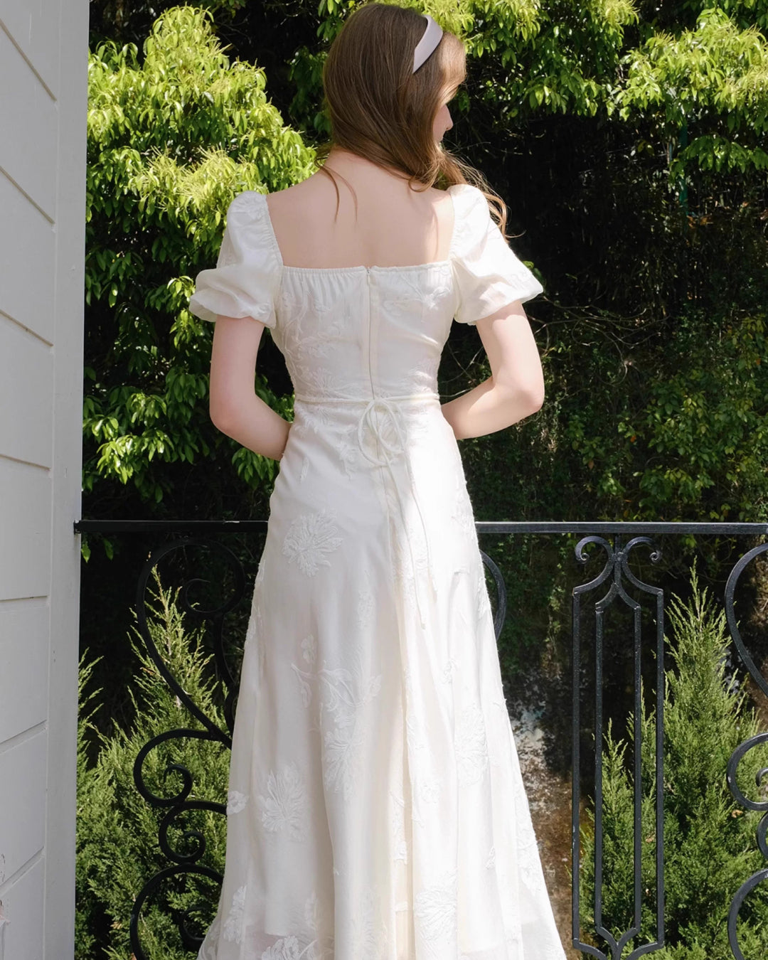 Mira Floral Jacquard Tiered Midi Dress in Ivory, white dress to wear to bridal shower, bridal shower dress canada​