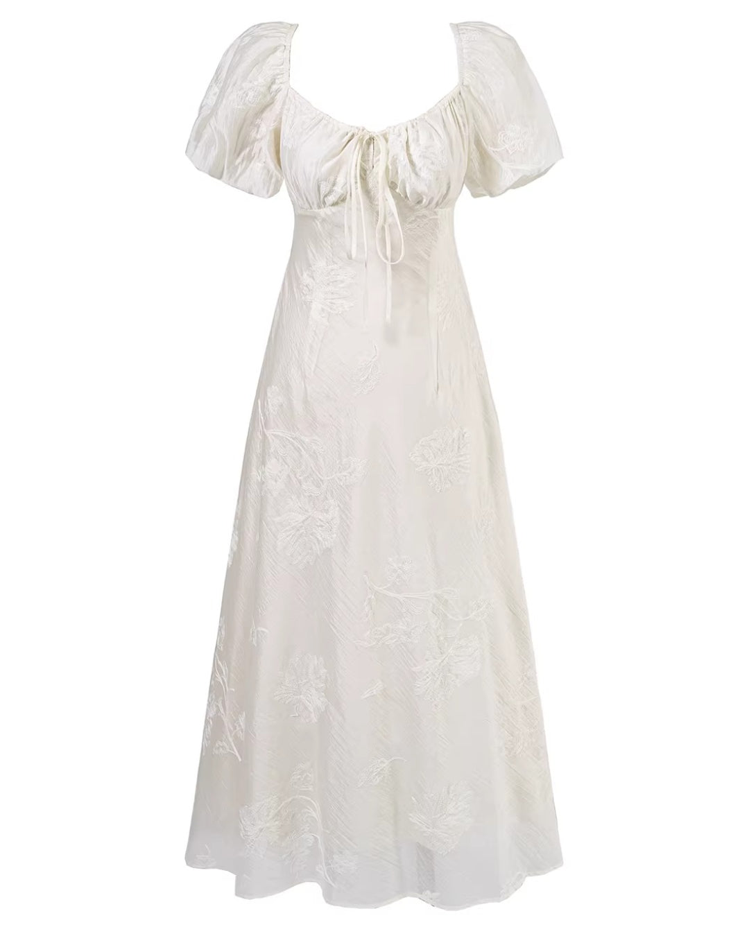 Mira Floral Jacquard Tiered Midi Dress in Ivory, dress for bridal shower, floral bridal shower dress​