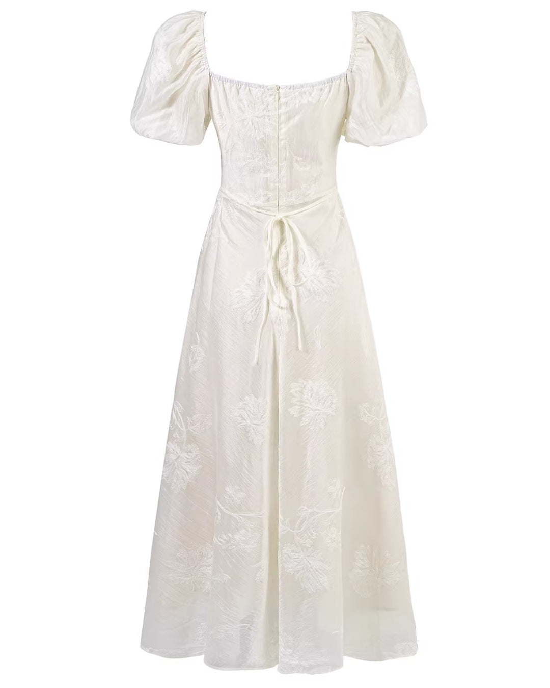 Mira Floral Jacquard Tiered Midi Dress in Ivory, dress for bridal shower, floral bridal shower dress​