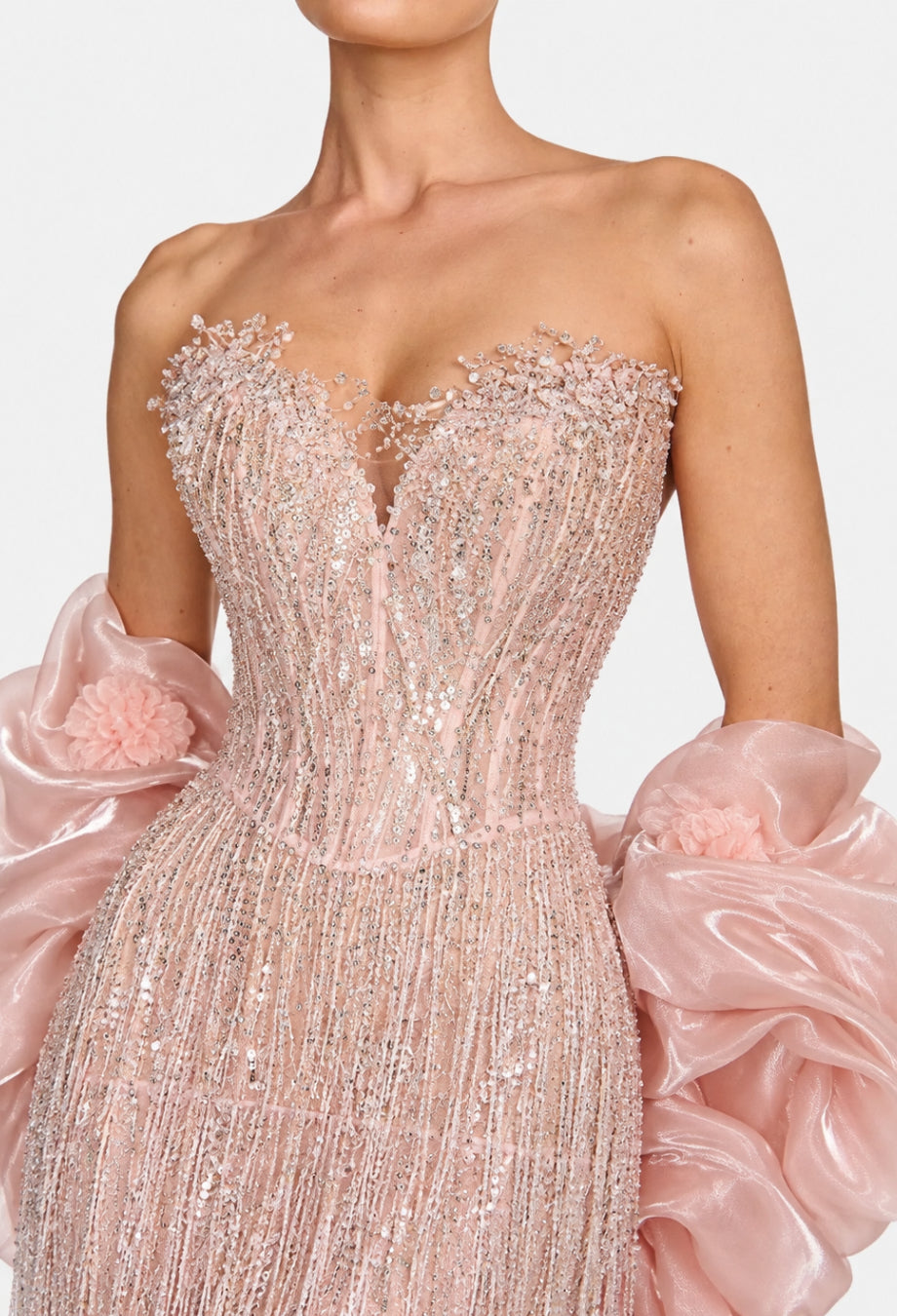 Mirabella Light Pink Crystal-Beaded Sequin Formal Maxi Dress, pink sequin prom dress, sequin pink dress