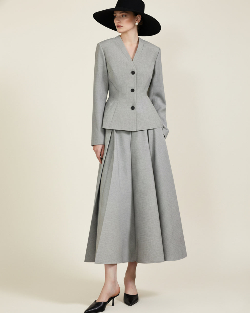 Misha Midi Skirt in Gray, Old Money Clothes, old money dress​