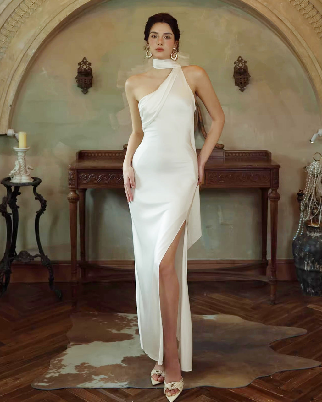 Morven White Maxi Dress, Satin Bridal Gown, dress in satin​, satin maxi dress​