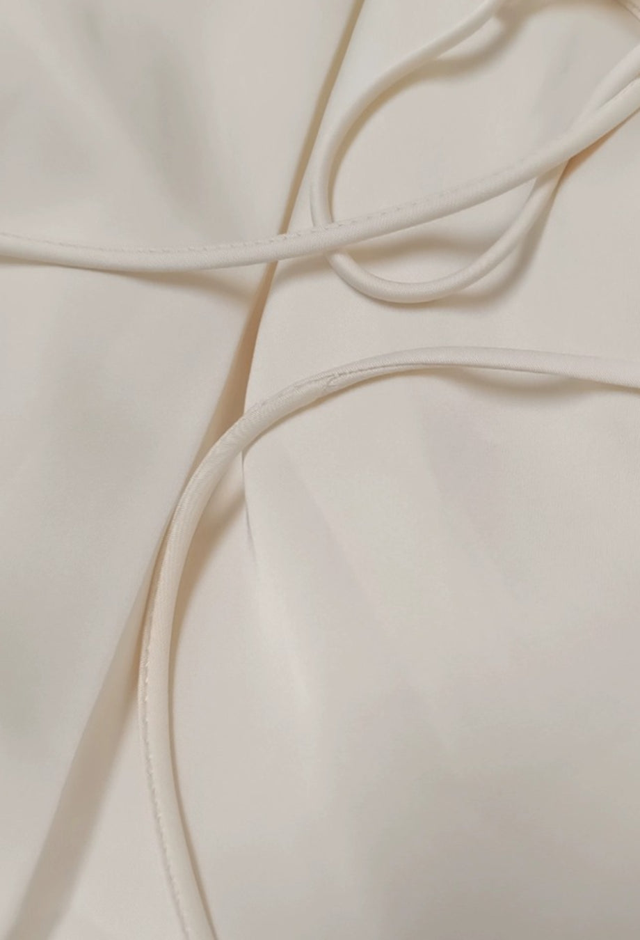Morven Ivory Satin Rehearsal Dinner Maxi Dress with Scarf, white long dress, white satin maxi dress