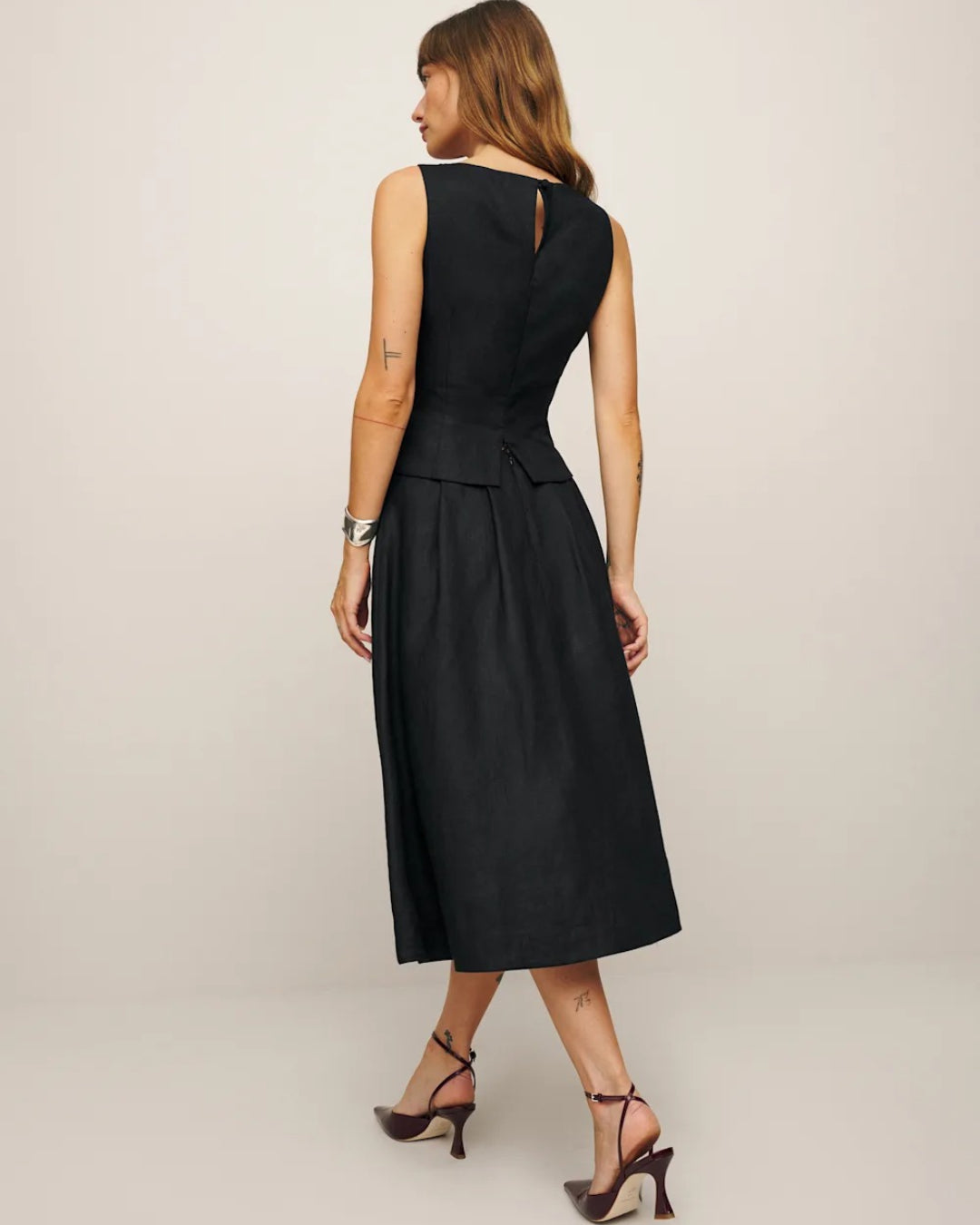 Moya Linen Top and Skirt Two-Piece Set in Black, old navy linen dress​, zara dress linen​