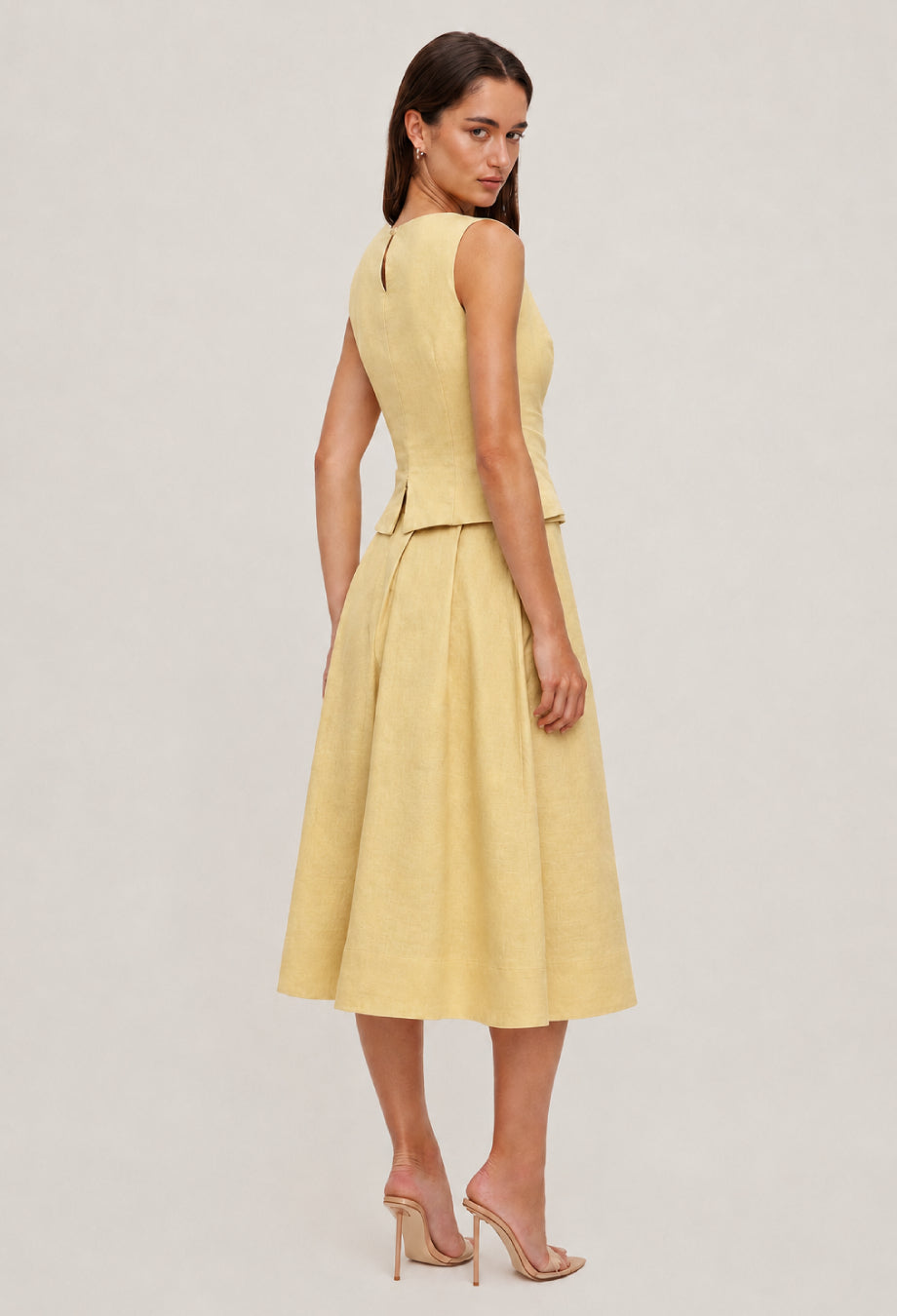Moya Linen Top and Skirt Two-Piece Set in Light Yellow (Lemon), dress with linen​, linen linen dress