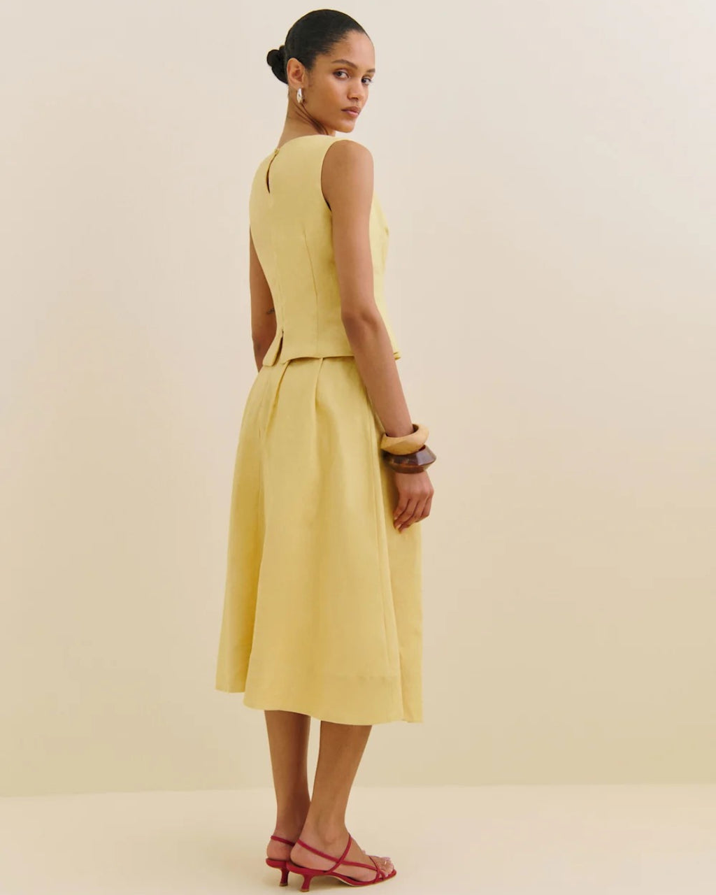 Moya Linen Top and Skirt Two-Piece Set in Light Yellow (Lemon), dress with linen​, linen linen dress
