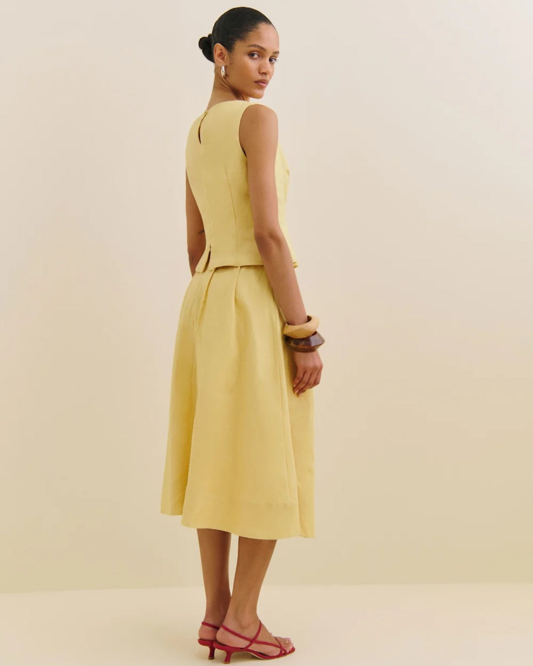 Moya Linen Top and Skirt Two-Piece Set in Light Yellow (Lemon), dress with linen​, linen linen dress