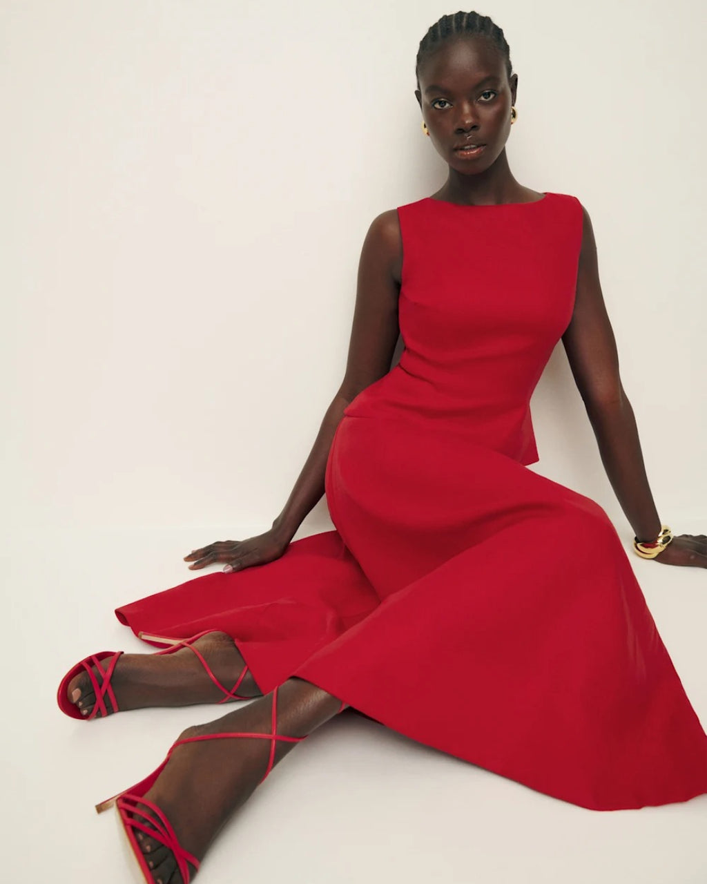 Moya Linen Top and Skirt Two-Piece Set in Red, linen dress canada​