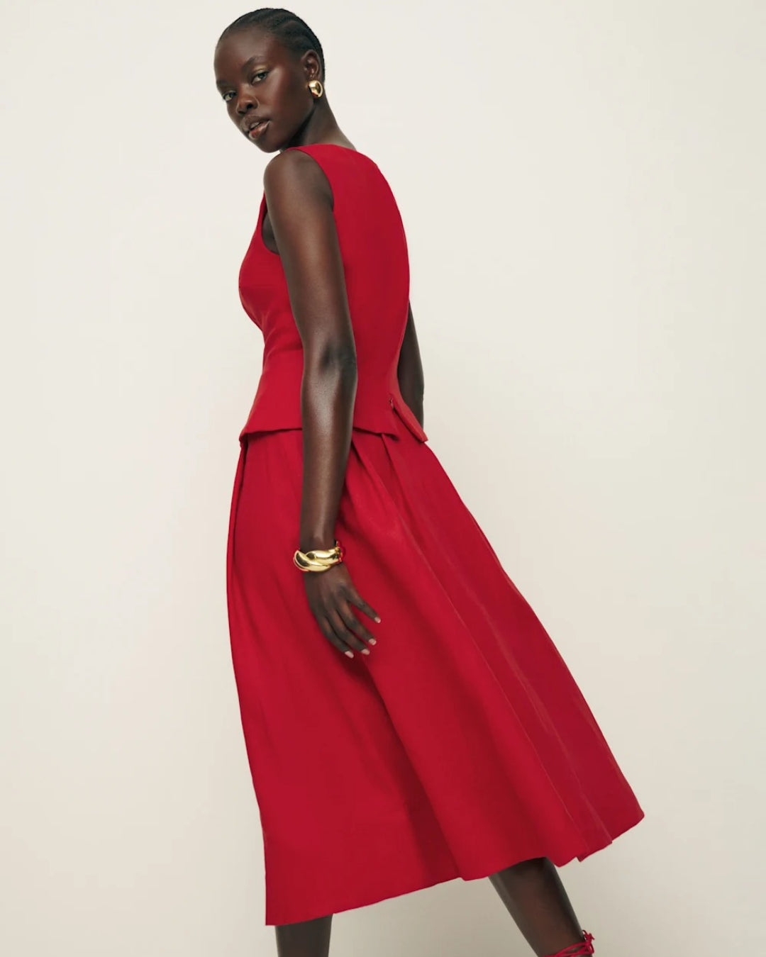 Moya Linen Top and Skirt Two-Piece Set in Red, linen dress canada​
