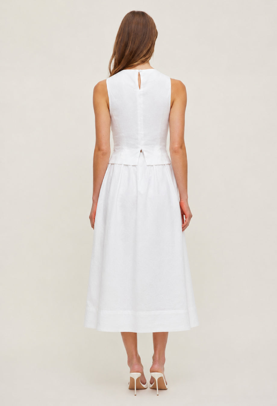 Moya Linen Top and Skirt Two-Piece Set in White, linen clothing women​