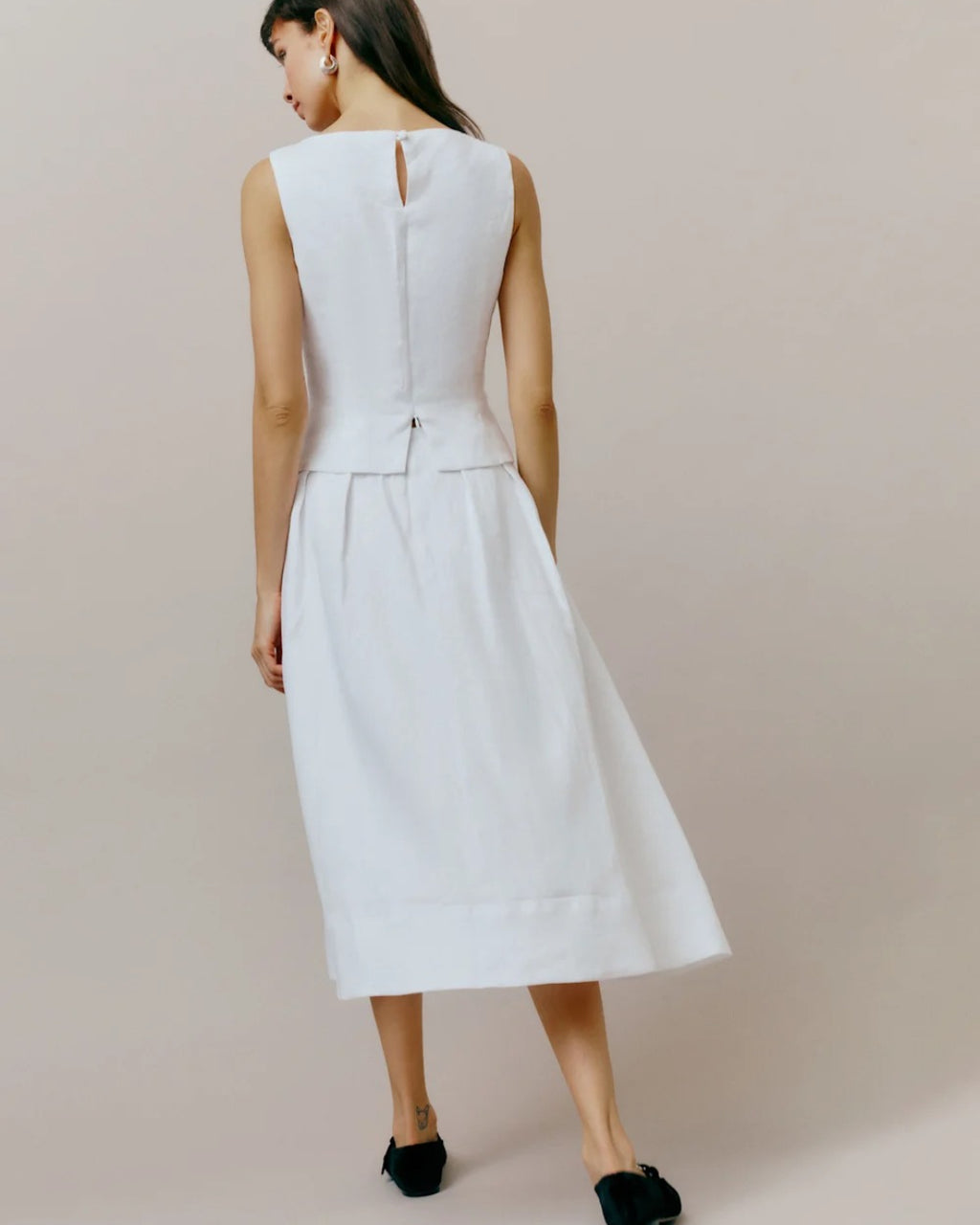 Moya Linen Top and Skirt Two-Piece Set in White, canadian linen clothing, linen dress