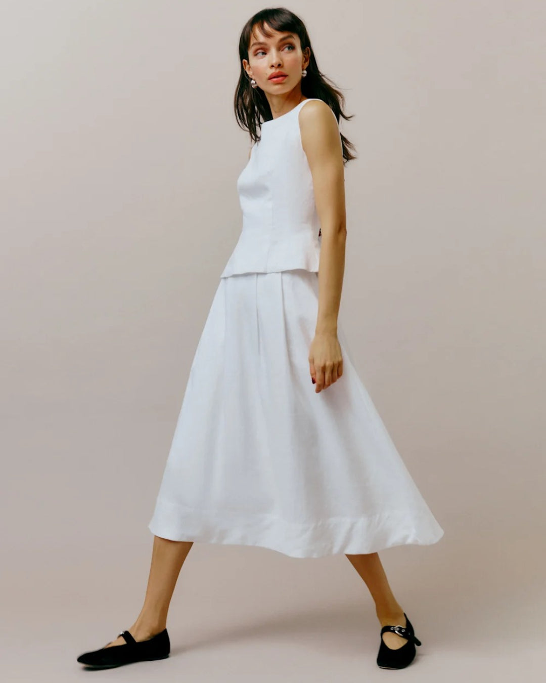 Moya Linen Top and Skirt Two-Piece Set in White, canadian linen clothing, linen dress