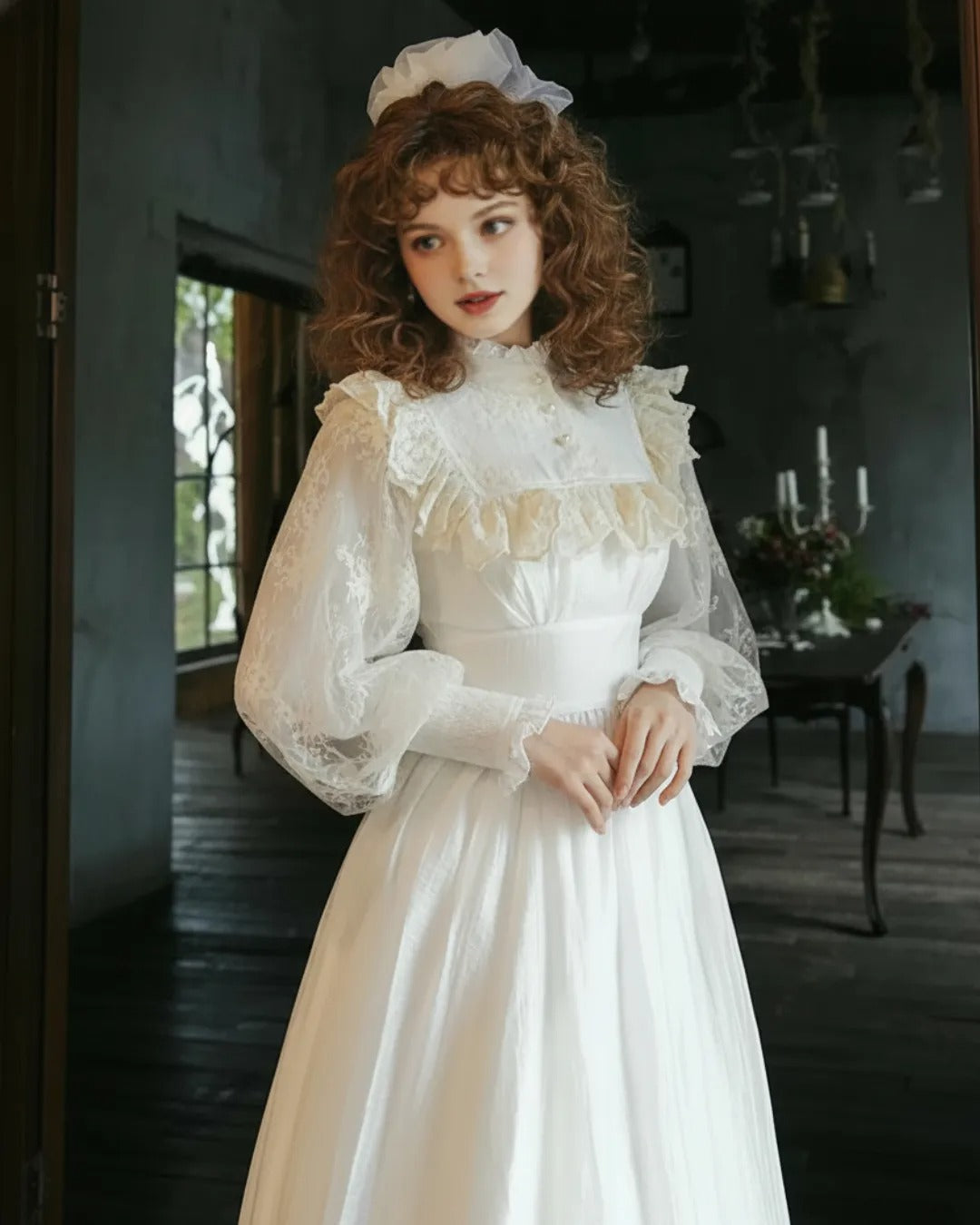 midi princess dress for women French Vintage Cottagecore Cotton Dress