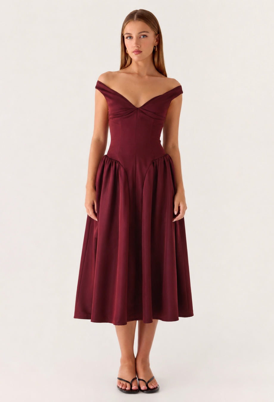 Burgundy Off Shoulder Wedding Guest Dress, Natassia Midi Dress, burgundy wedding guest dress, burgundy dress wedding guest