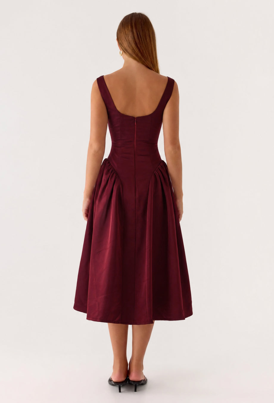 Burgundy Off Shoulder Wedding Guest Dress, Natassia Midi Dress, burgundy wedding dress guest​, dress color burgundy