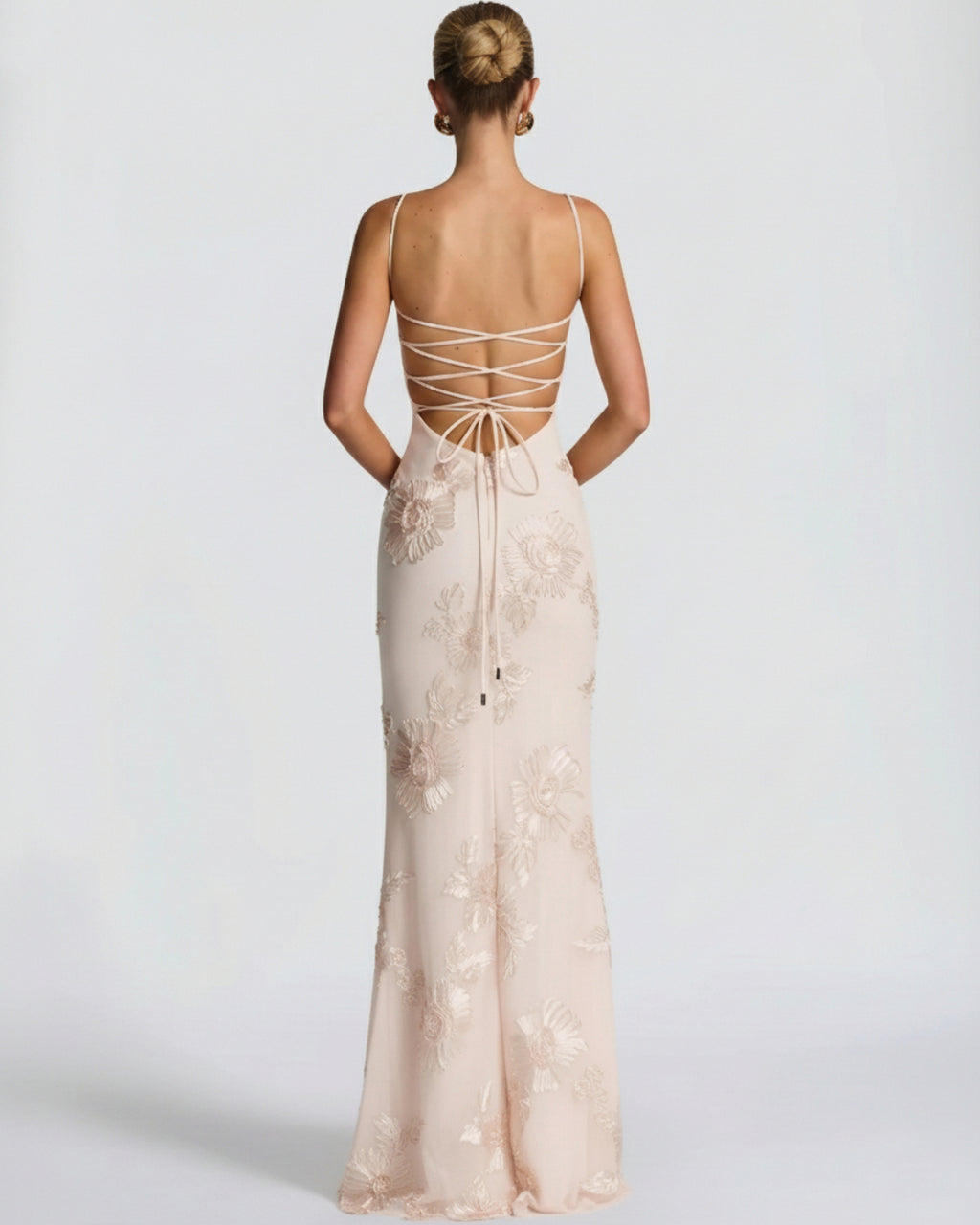 Nefertiti Maxi Dress in Ivory Blush, 3D Floral Maxi Dress, wedding dress guest woman, wedding guest dress canada​