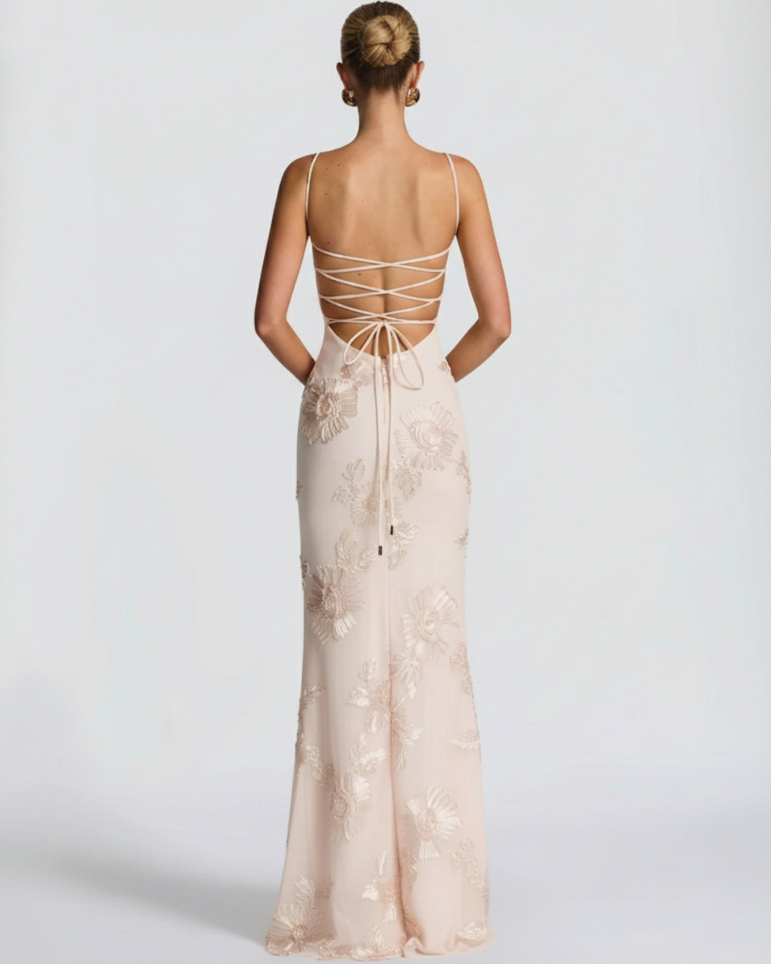 Nefertiti Maxi Dress in Ivory Blush, 3D Floral Maxi Dress, wedding dress guest woman, wedding guest dress canada​