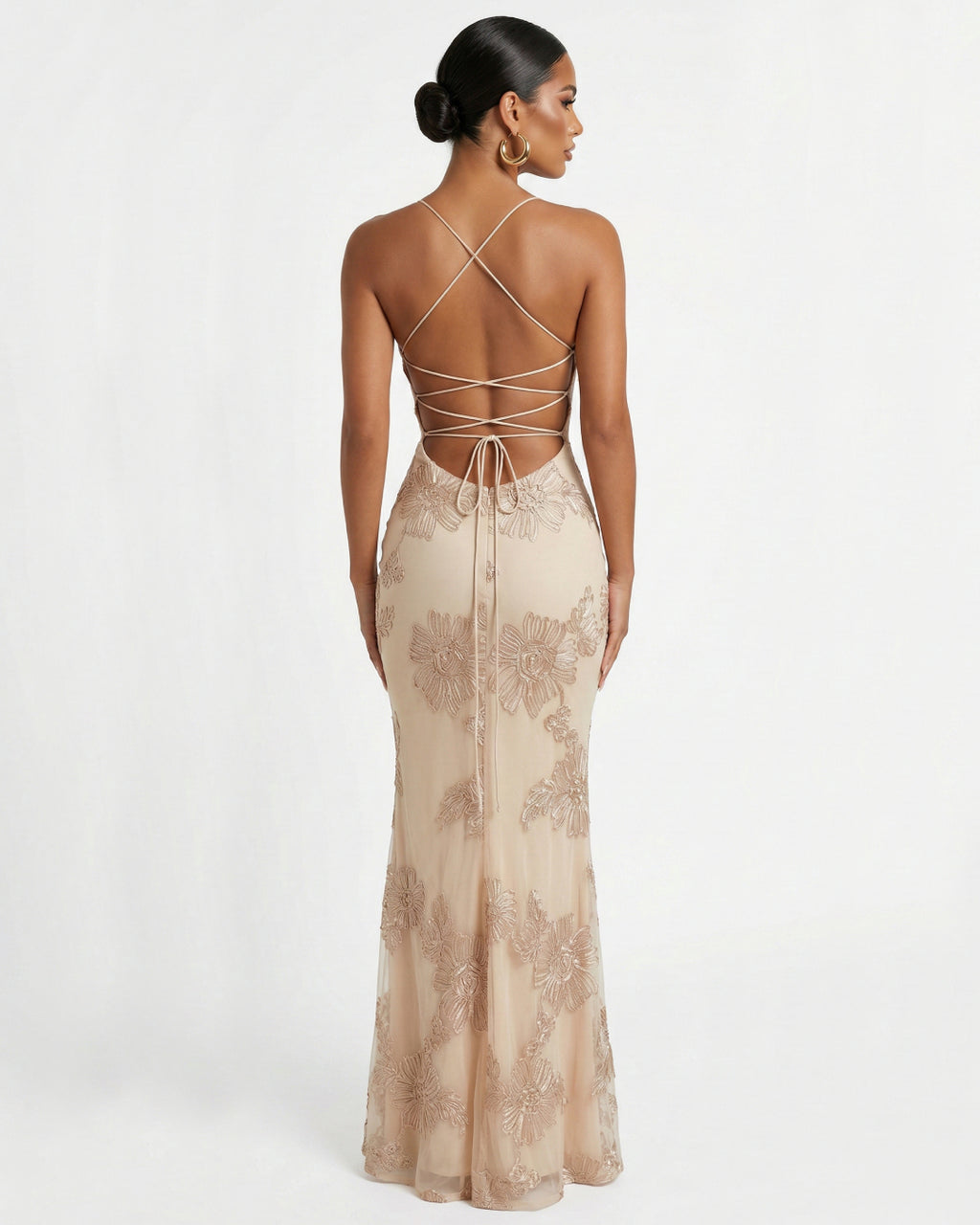 Nefertiti Maxi Dress in Ivory Blush, 3D Floral Maxi Dress, wedding dress guest woman, wedding guest dress canada​