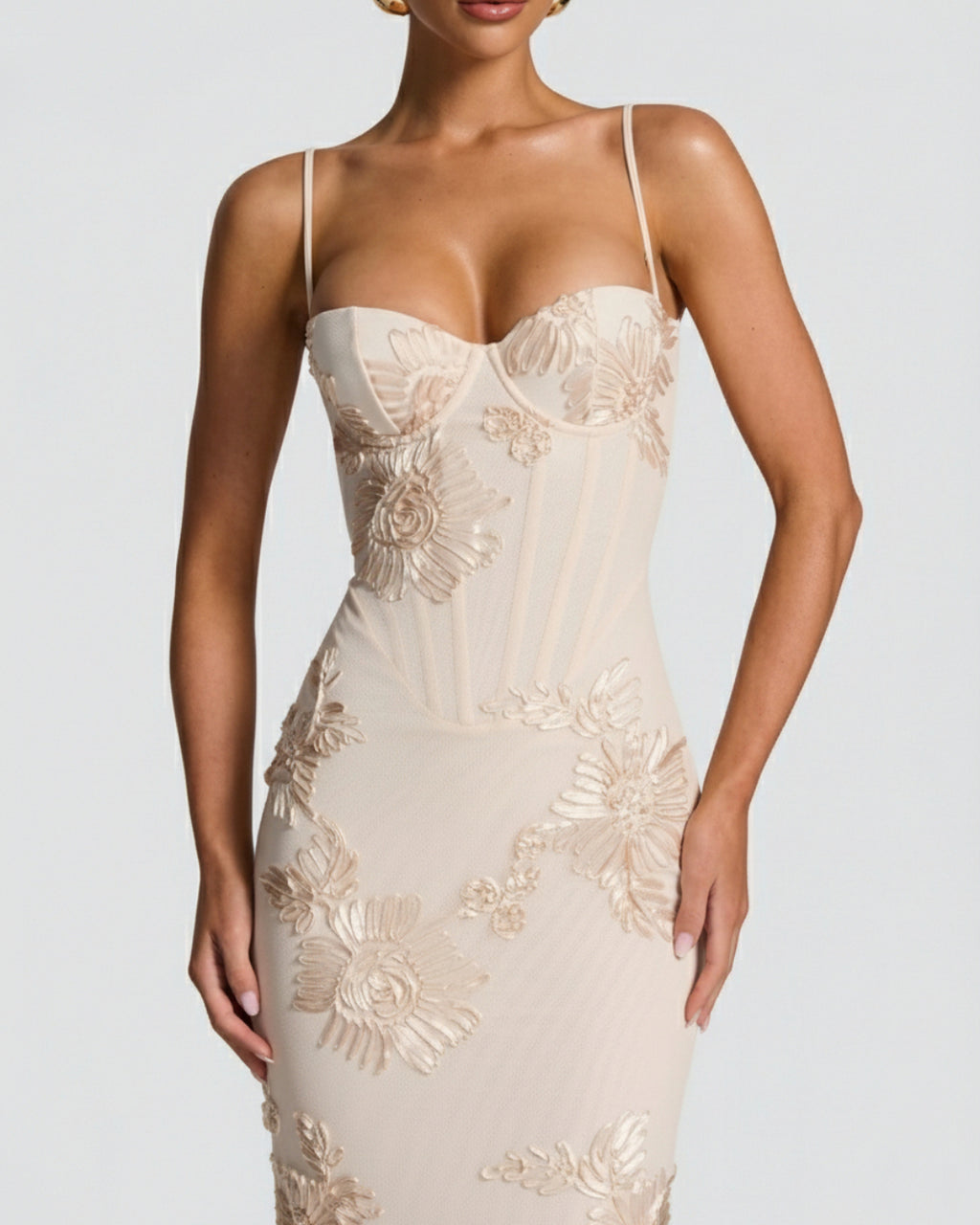 Nefertiti Maxi Dress in Ivory Blush, 3D Floral Maxi Dress, wedding dress guest woman, wedding guest dress canada​