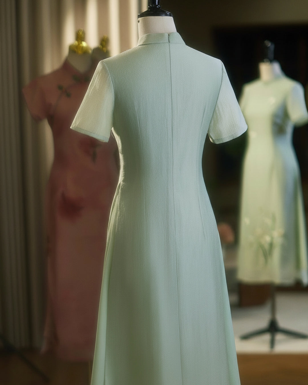 Nevaeh Modernized Áo Dài Dress, Mint Green Ao Dai Online, ao dai canada, ao dai usa, ao dai toronto