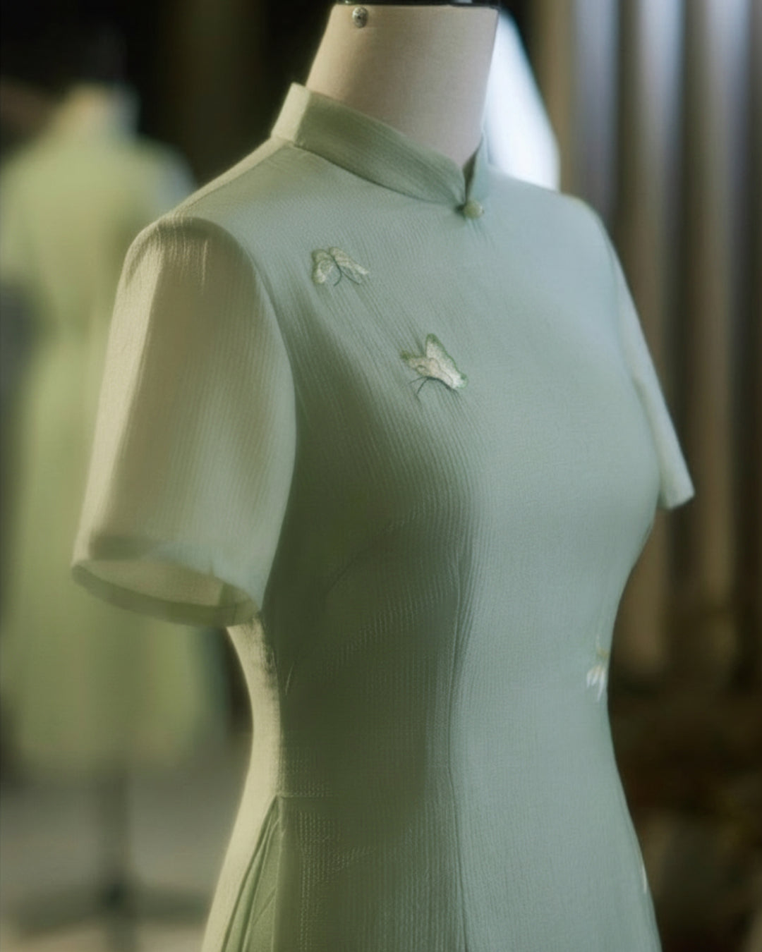 Nevaeh Modernized Áo Dài Dress, Mint Green Ao Dai Online, ao dai canada, ao dai usa, ao dai toronto