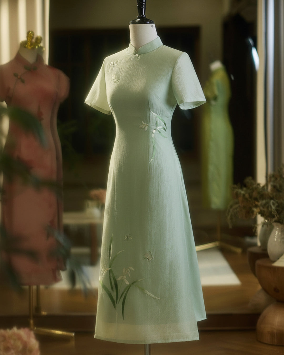 Nevaeh Modernized Áo Dài Dress, Mint Green Ao Dai Online, ao dai canada, ao dai usa, ao dai toronto