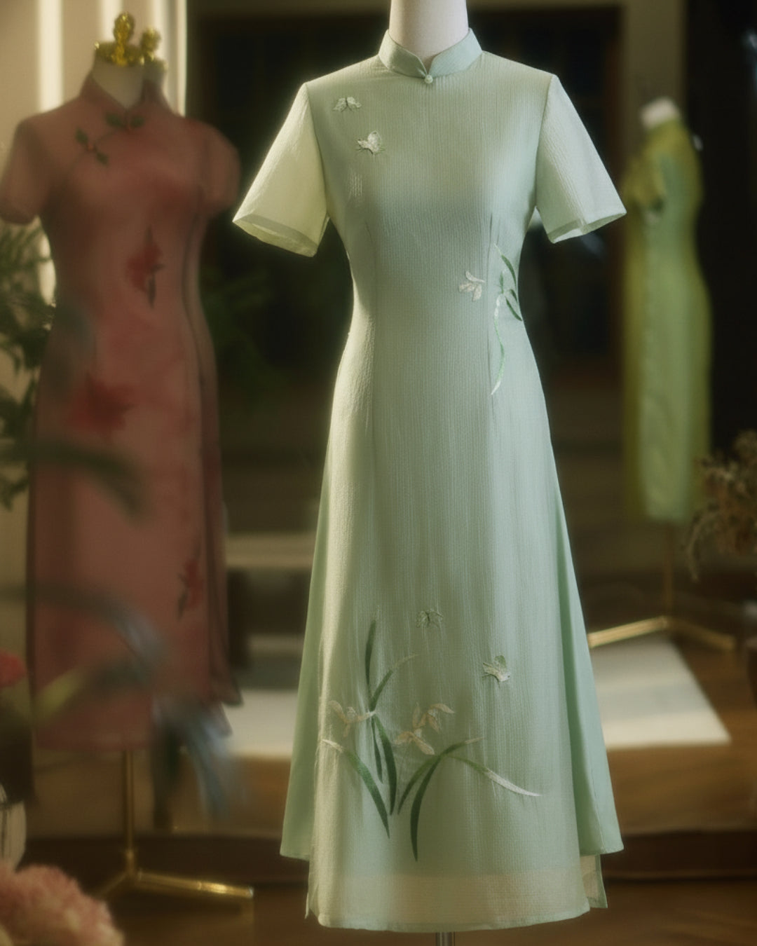 Nevaeh Modernized Áo Dài Dress, Mint Green Ao Dai Online, ao dai canada, ao dai usa, ao dai toronto