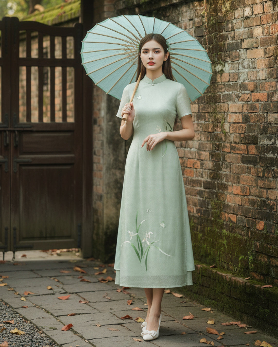 Nevaeh Modernized Áo Dài Dress, Mint Green Ao Dai Online, ao dai canada, ao dai usa, ao dai toronto