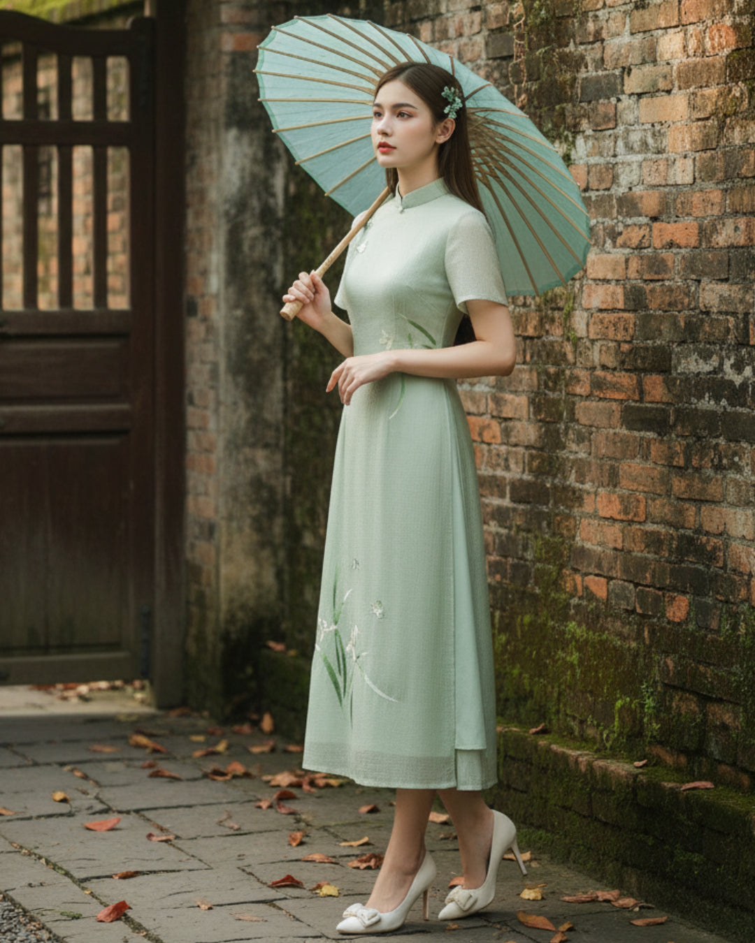 Nevaeh Modernized Áo Dài Dress, Mint Green Ao Dai Online, ao dai canada, ao dai usa, ao dai toronto