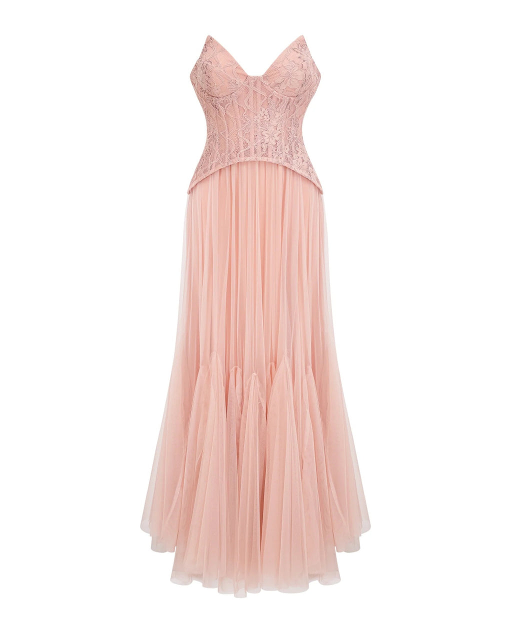 Oakley Lace Corset Tulle Maxi Dress in Blush, lacemade dress