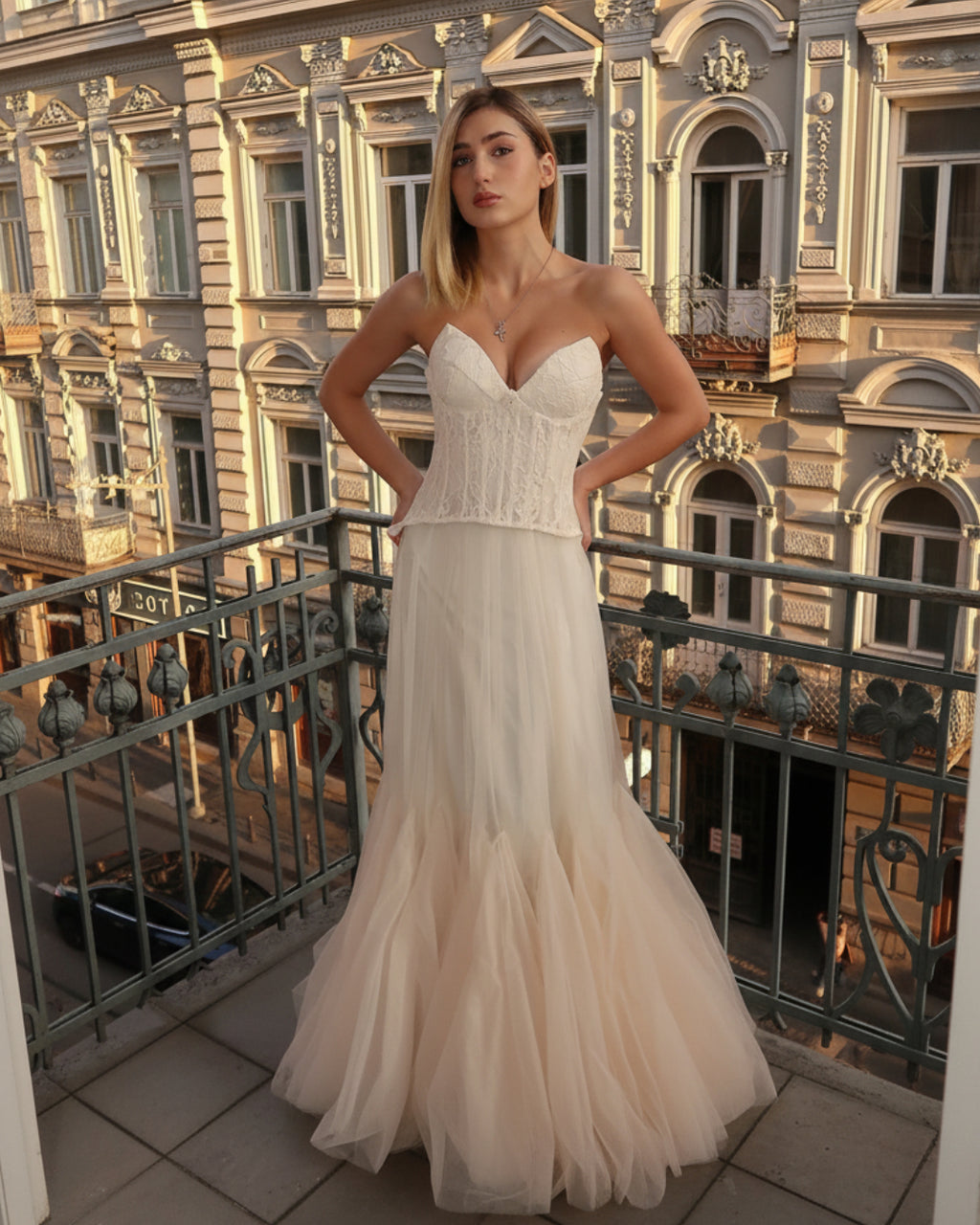 Oakley Lace Corset Tulle Maxi Dress in Ivory, white corset dress​, corset for prom dress​
